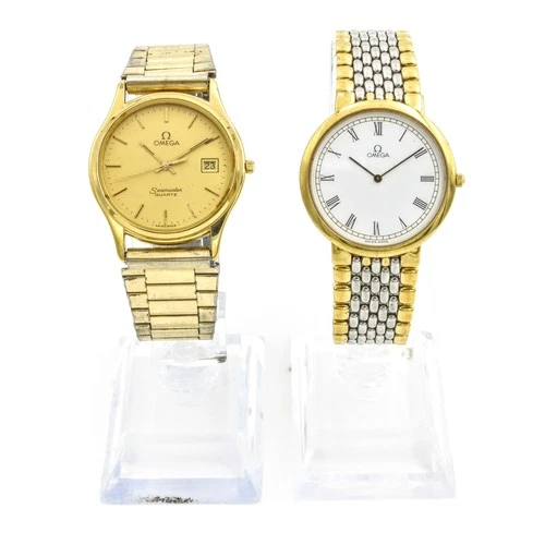 Vintage Omega Seamaster De Ville 33mm 7IN Quartz Wristwatch Lot of 2 #WB4124-1