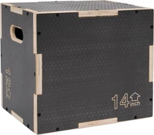 Signature Fitness 3-in-1 Wooden Plyo Box 16x14x12″ Non-Slip Gray Exercise