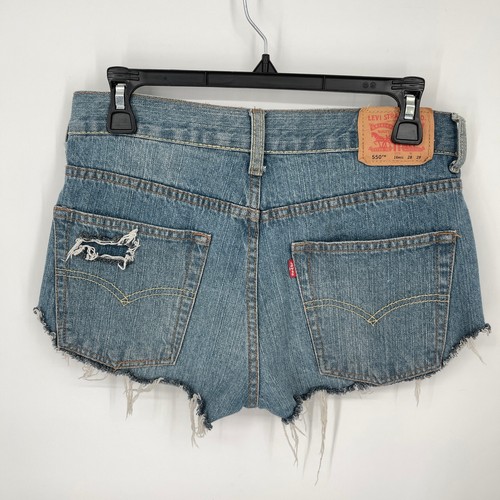 Levi's 550 Youth Cut Off Frayed Denim Jean Shorts Sz 16 / 30" Waist Distressed - Picture 4 of 8