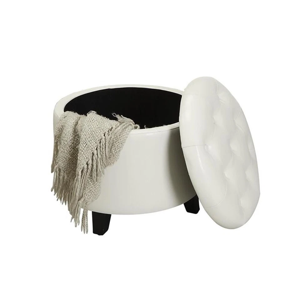 Convenience Concepts Designs4Comfort Round Ottoman in Ivory Faux Leather Fabric - Image 4 of 4