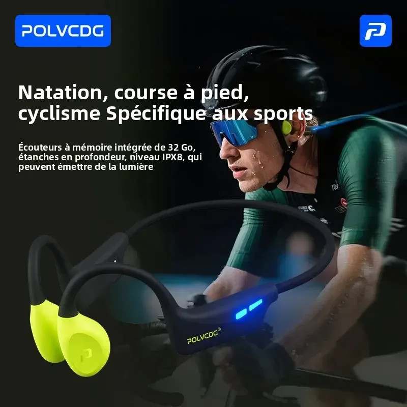 Écouteurs conduction osseuse H50 étanche IPX8 casque natation mp3 32Go veilleuse