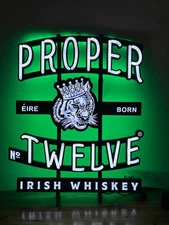 PROPER TWELVE IRISH WHISKEY LED BAR SIGN MAN CAVE GARAGE DECOR NEW