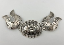 Vintage Navajo Sterling Silver Deep Stamped 3 Piece Shield Belt Buckle 80g