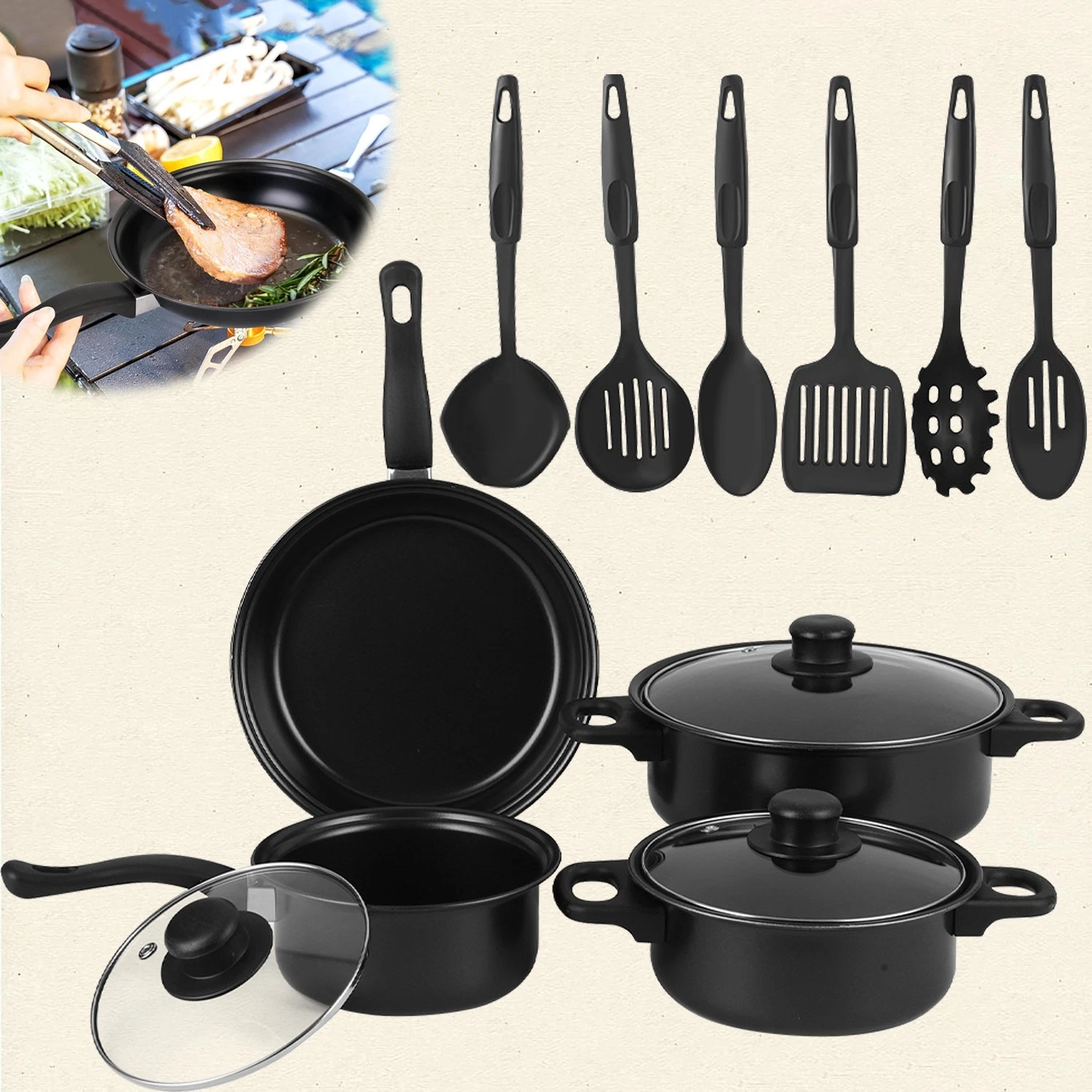 13 Pcs Pots and Pans Set Non Stick Kitchen Cookware Set with Utensils Non Toxic