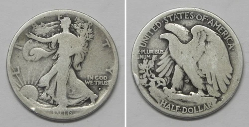 X6665  1916-D Liberty Walking Half Dollar 50c, Good