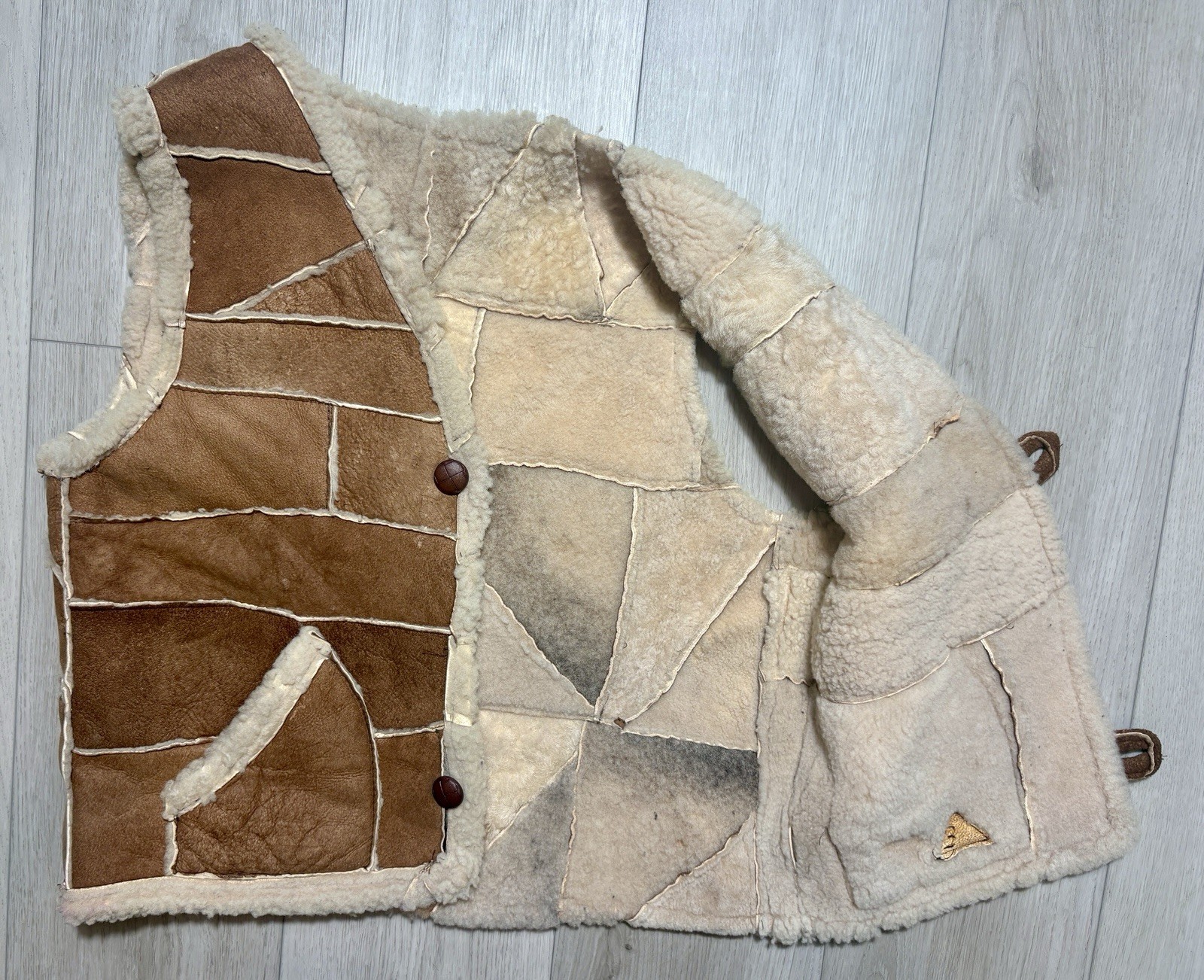 Vintage 70s Shearling Patchwork Vest Western Ranc… - image 3