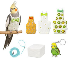 3 Pcs Reusable Bird Diaper Flight Suit with Leash Diaper Pads Mix 
