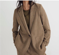 NWT Madewell Large Herringbone Plaid Larsen Blazer Brown