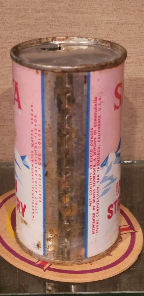 Lata de refresco Shasta imitación fresa acero tapa plana años 60 San Francisco rosa ca Foto 4 de 4