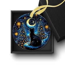 Fantasy Starry Sky Black Cat Ornaments, Black Cat Christmas Decor, Mystical C...