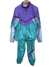 Vintage Women  s American Retro Sports Tracksuit Teal And Purple Size Small