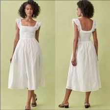 Reformation White Linen Blend Ruffle Strap Bow Front Midi Dress Size 4