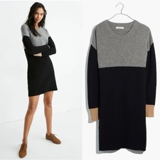 Madewell 100% Merino Wool Colorblock Sweater Dress Small Tunic Preppy Neutral