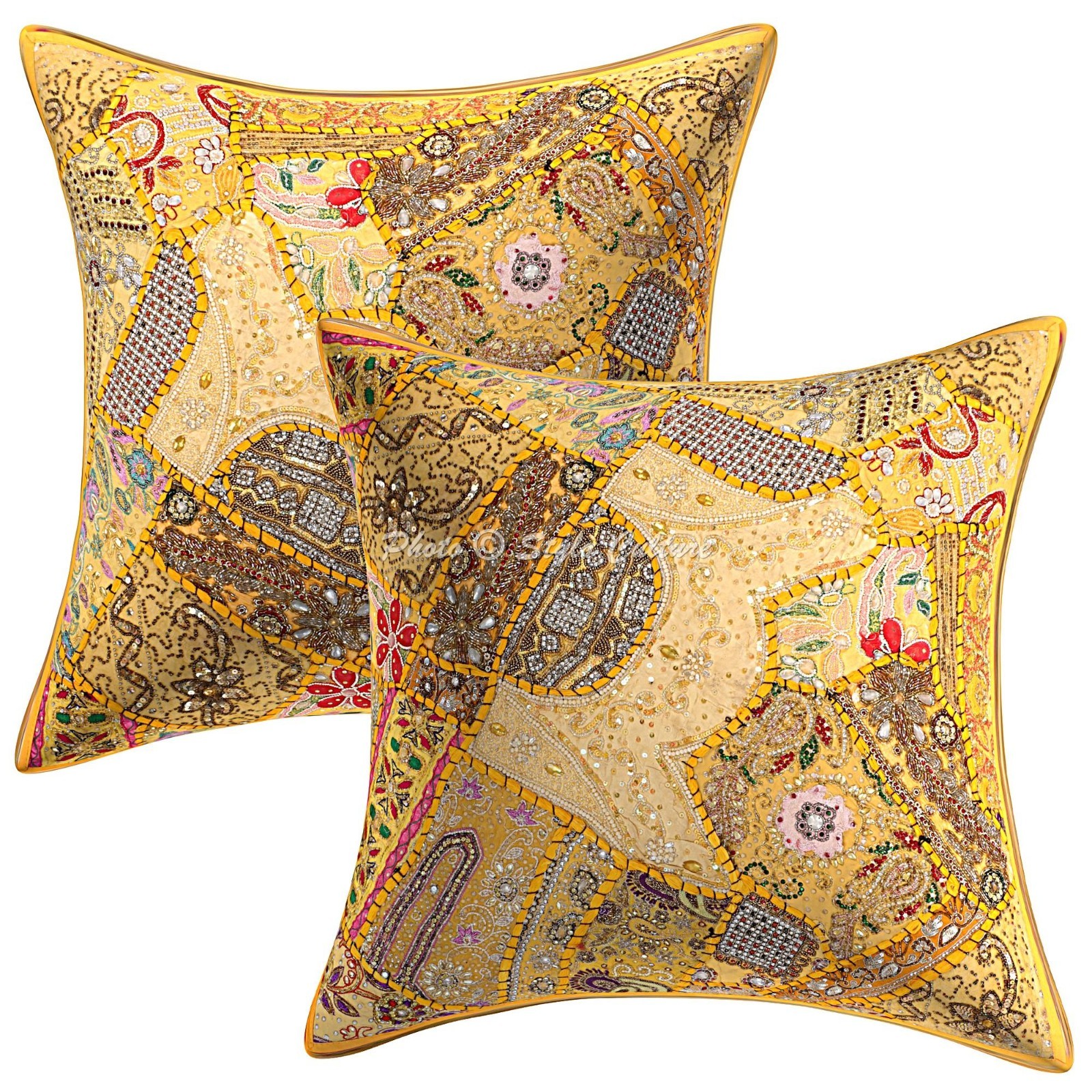 Indian Beaded Patchwork Cotton Pillow Cover 60x60