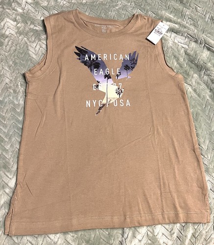American Eagle Kids Boys Cotton Graphic Tank T Shirt Sz 14 Tan 11/12 Years New