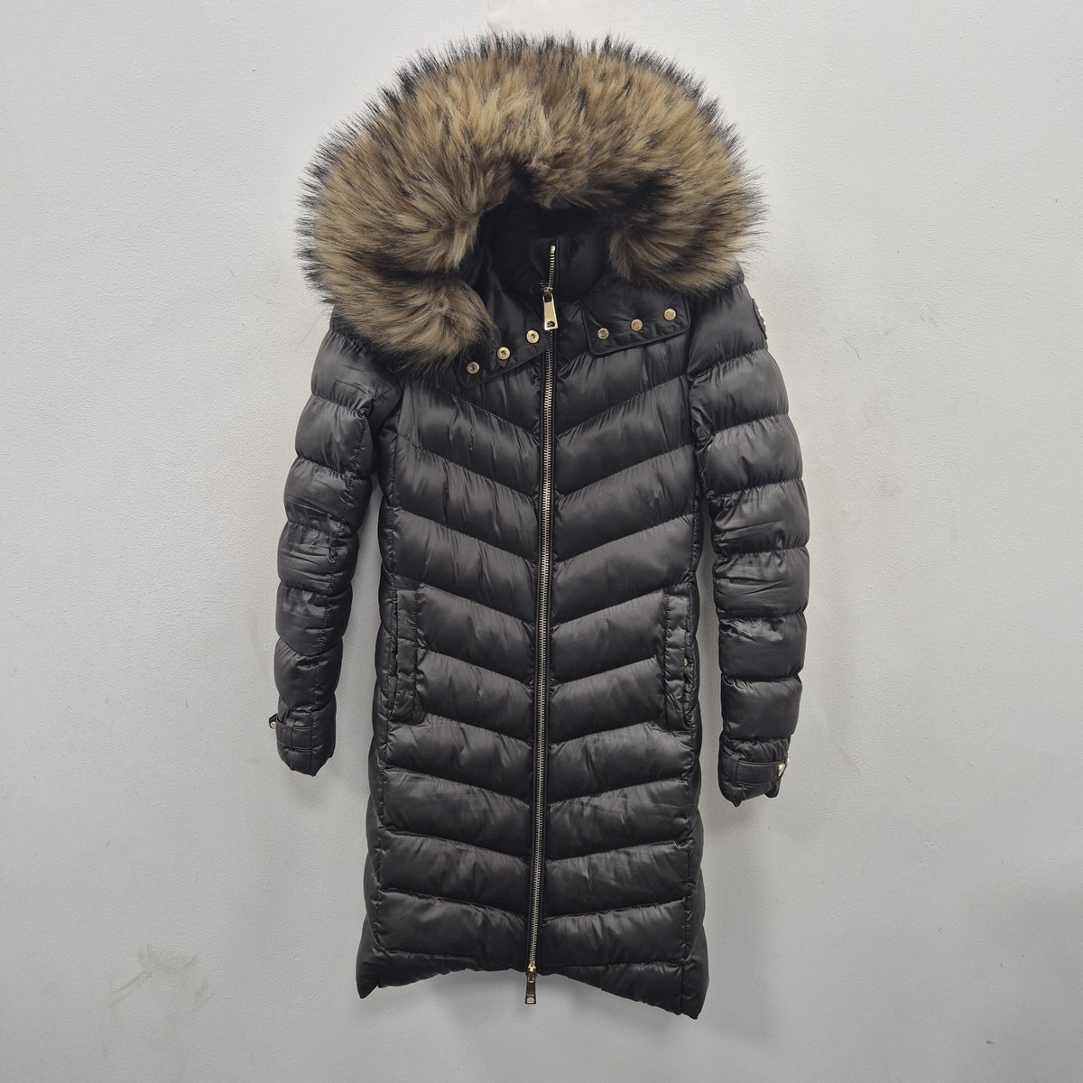 Holland Cooper Molina Longline Puffer Fur Hood Khaki Country Coat