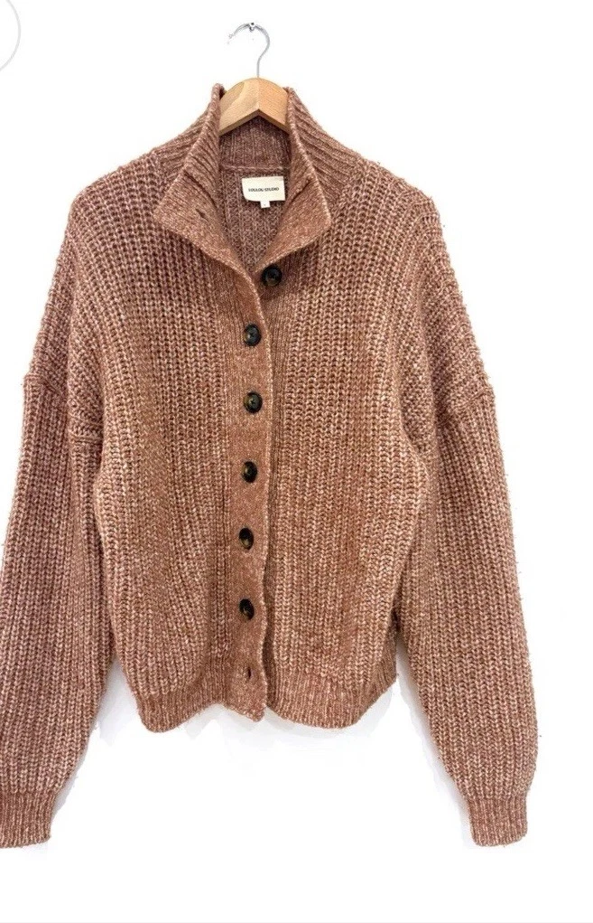 Womens Loulou Studio Wool Knit Cardigan Sweater Brown Oversized Chunky Small