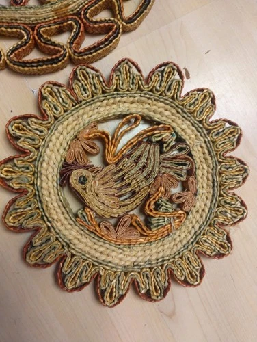 5 Vintage Raffia Trivet Straw Hot Pad Woven BOHO  Wall Hanging  image 4