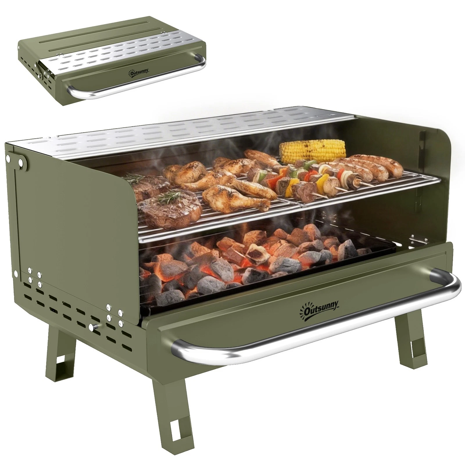 Outsunny Portable Barbecue Grill with Adjustable Grates for Camping, Green
Opens in a new window or