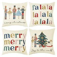 Merry Christmas Pillow Covers Nutcracker Ballet Set of 4 18" x 18" Pack of 4 