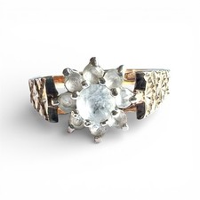 Topaz Ring - Solid 9ct Gold - Vintage Flower Cluster - Size N 1/2 - Perfect Gift