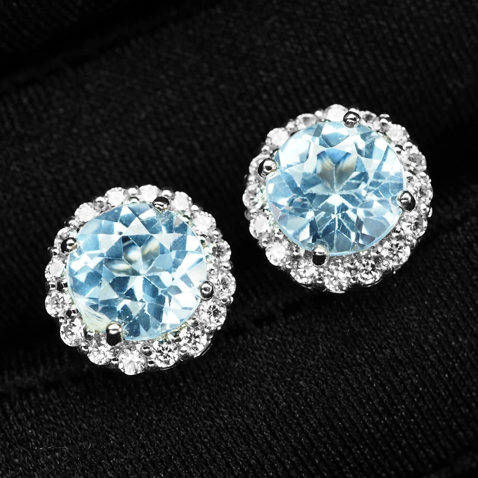 Brilliant Light Blue Sapphire 3.12Ct 925 Sterling Silver White Gold Earrings - image 2 of 4