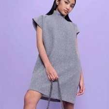 Zara NWT Sleeveless High Collar Boxy Mini Dress In Gray Size Small