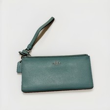 Muñequera Coach de Colección Cuero Y2K Doble Cremallera/Cierre a Presión Azul Claro Guijarro