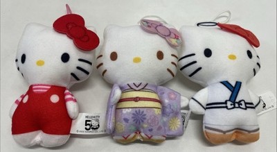 Hello Kitty Plush Mascot Set of 3 Sanrio Japan Kimono Cute Keychain Doll F/S