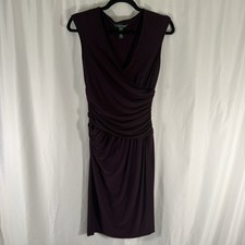 Lauren Ralph Lauren Dress Women's 2 Purple V-Neck Sleeveless Draped Cocktail