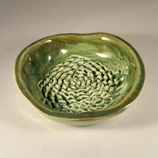 Handmade Ceramic Garlic Grater Zester Plate Dipping Dish Green USA