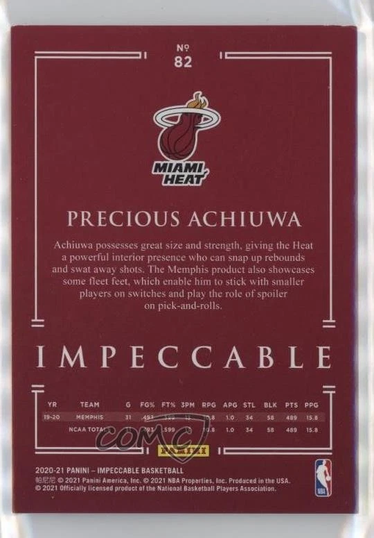 2020-21 Panini Impeccable Gold /60 Precious Achiuwa #82 Rookie RC - Image 2 of 2