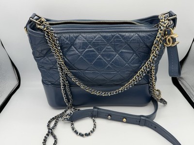 CHANEL Gabrielle Hobo Shoulder Handbag Blue Quilted Calfskin Leather