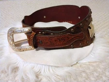 Roper Tooled Leather Wide Ranger Show Belt Rodeo Rhinestone Glam M Westerncore