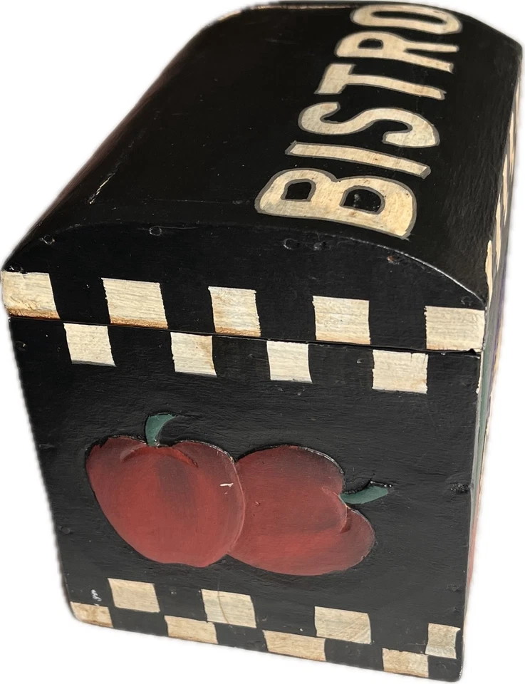 Vintage Bistro Kitchen Decor Wine Bottle Cheese Fruit Wooden Storage Recipe Box - Image 2 of 4