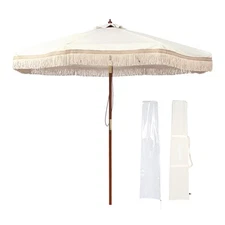 LAGarden Patio Umbrella w/ Tassels UPF50+ Boho Style 5-Year-Non-Fading
