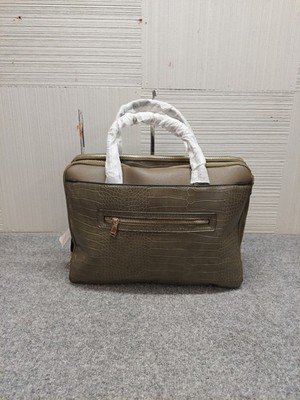 Parfois Women Briefcase Olive Green Animal Embossed Handle Strap Zipper Formal