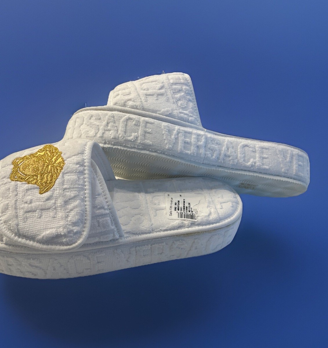 White Versace Medusa Head Fabric platform slippers Size 45 