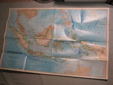 INDONESIA POLITICAL AND PHYSICAL WALL MAP National Geographic February 1996