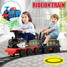 JOYLDIAS Black/Blue Electric 6V Kids Ride On Train 1-3years w/Track+Lights+Music