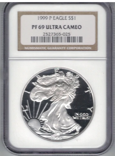 1999 P  1OZ SILVER EAGLE  NGC PF69 ULTRA CAMEO BROWN LABEL