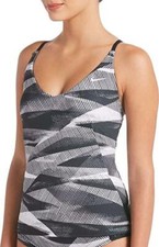 Nike Line Up Printed Cross-Back Tankini Top Swimsuit, Black, Size Small