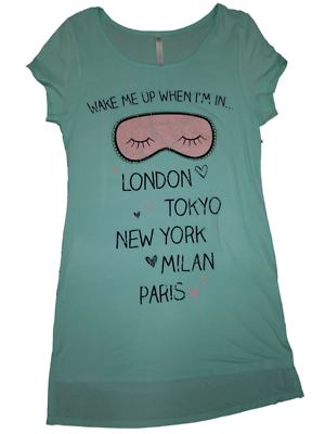 Womens Blue Wake Me When Im In London New York Milan Paris Sleep Shirt Nightgown