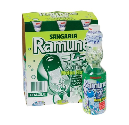 Ramune Shirakiku Japanese Soda Flavor Melon 6.76 oz Carbonated Drink 6 Count