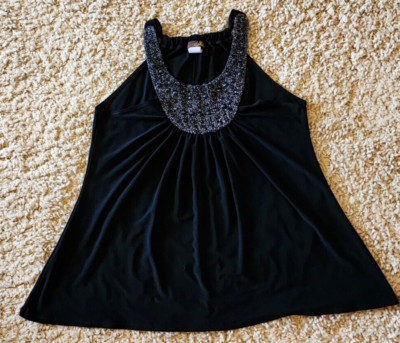Mon Ami Women's Dressy Elegant Black Evening Sleeveless Scoop Top Blouse  - LG