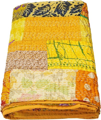Handmade Vintage Silk Patchwork Kantha Quilt Indian Sari Silk Patola Throw - Picture 8 of 62