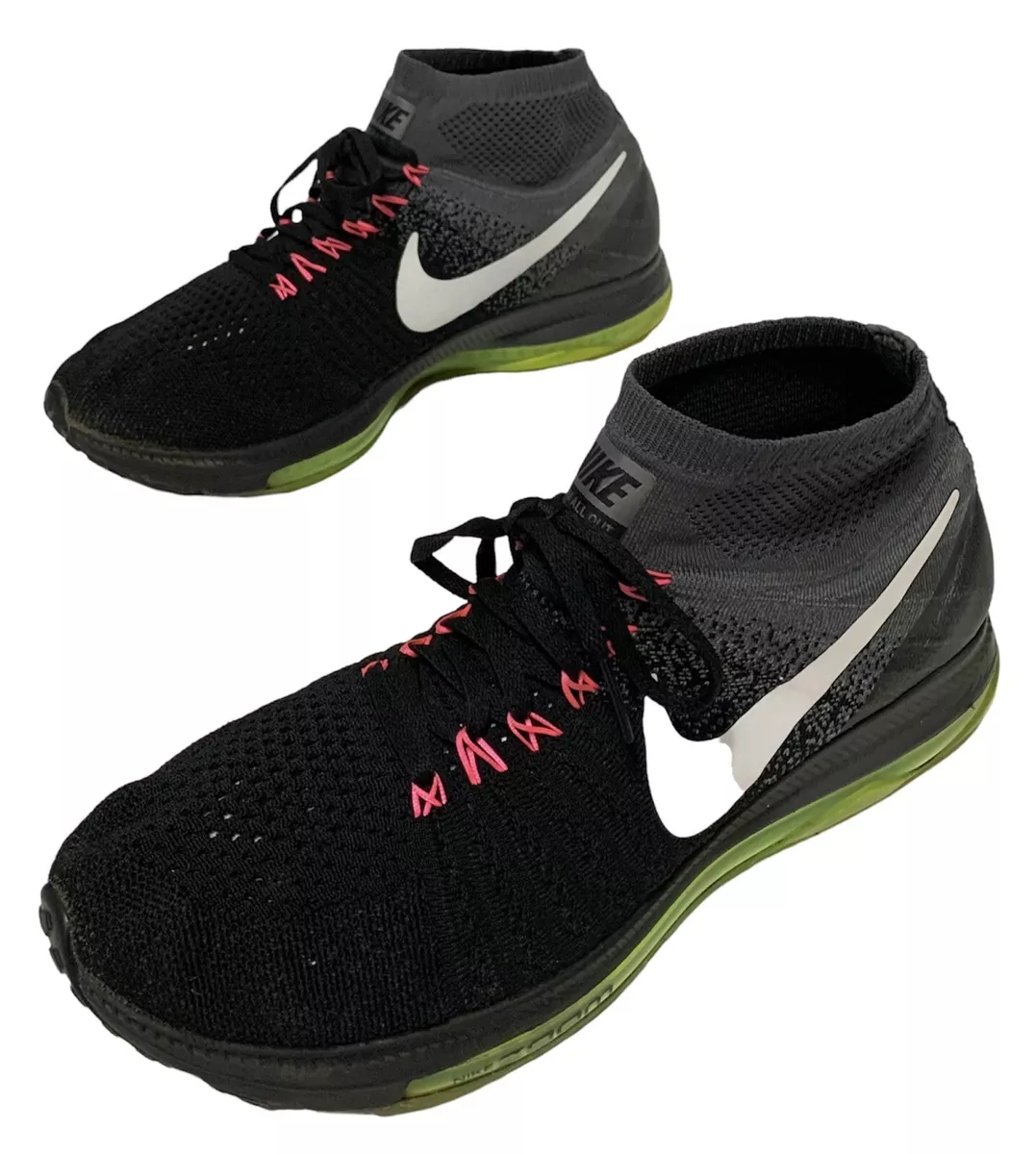 Nike Zoom All Out Flyknit Black White Volt Mens Sz 9.5 Running 844134-002 | eBay