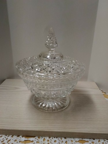 Vintage Pressed Glass Covered Pedestal Dish - Picture 2 of 6