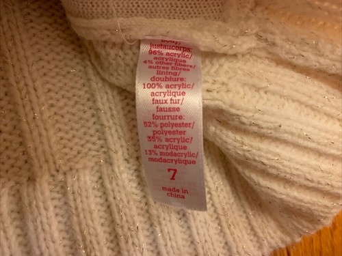 Justice Girls Off White Faux Fur Sweater Vest, Size 7 - Picture 5 of 5