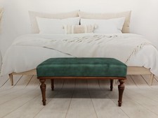 Panca ottomana fatta a mano rettangolare trapuntata verde poliestere imbottitura schiuma